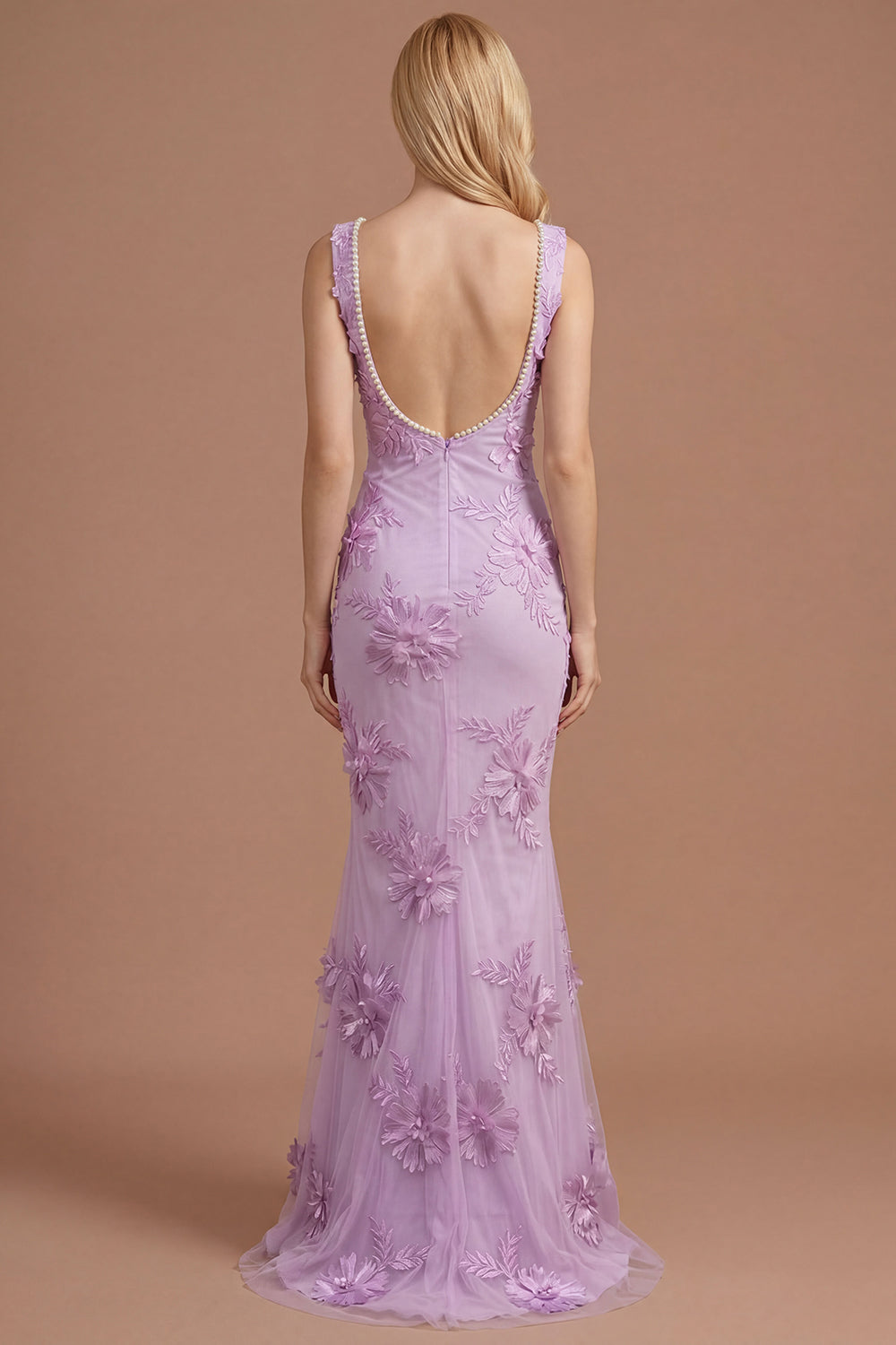 Yellow Beaded Floral Mermaid Appliqued Long Prom Dress