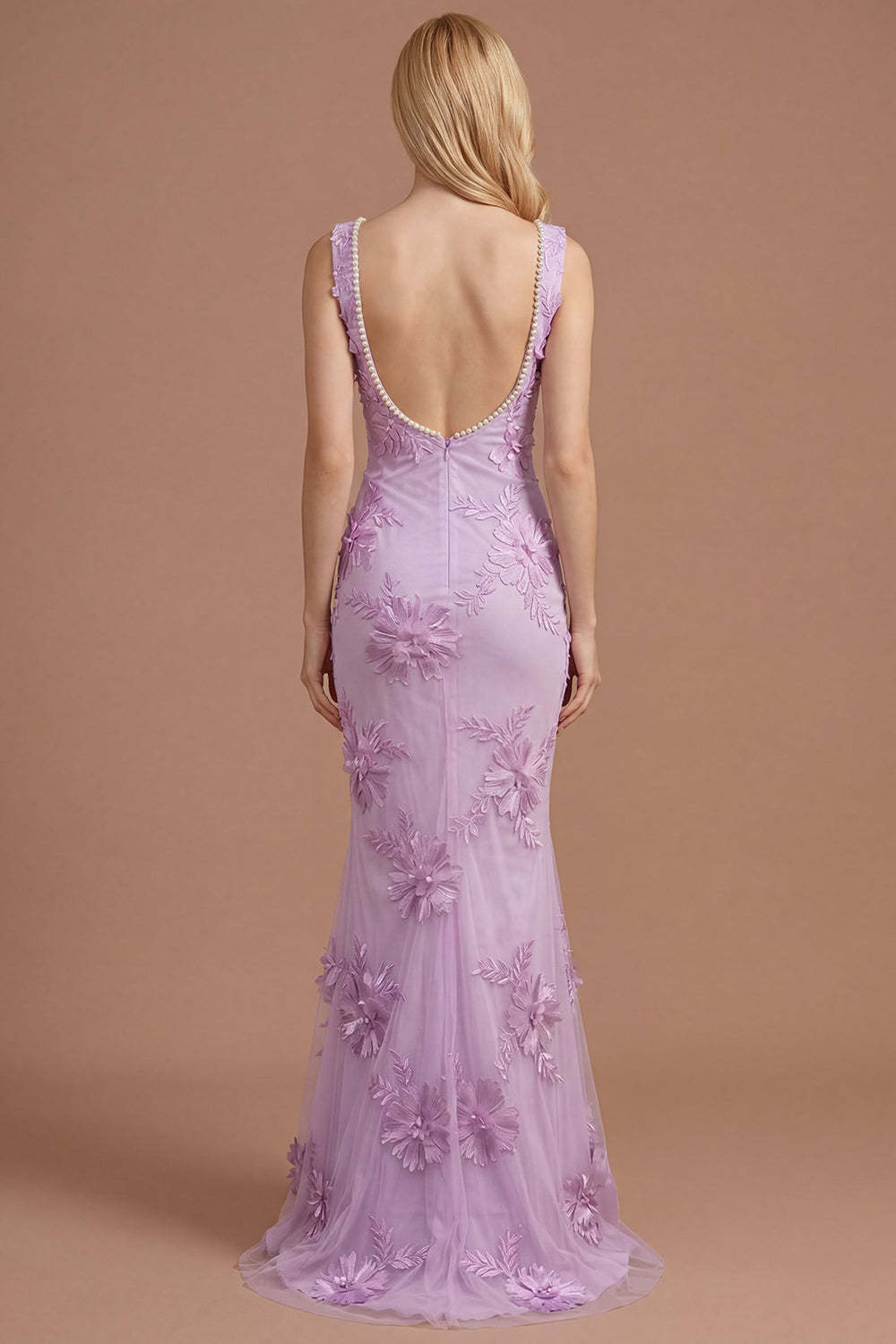 Yellow Beaded Floral Mermaid Appliqued Long Prom Dress