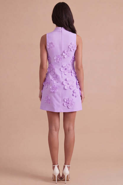A Line Hot Pink Floral Appliqued Short Homecoming Dress