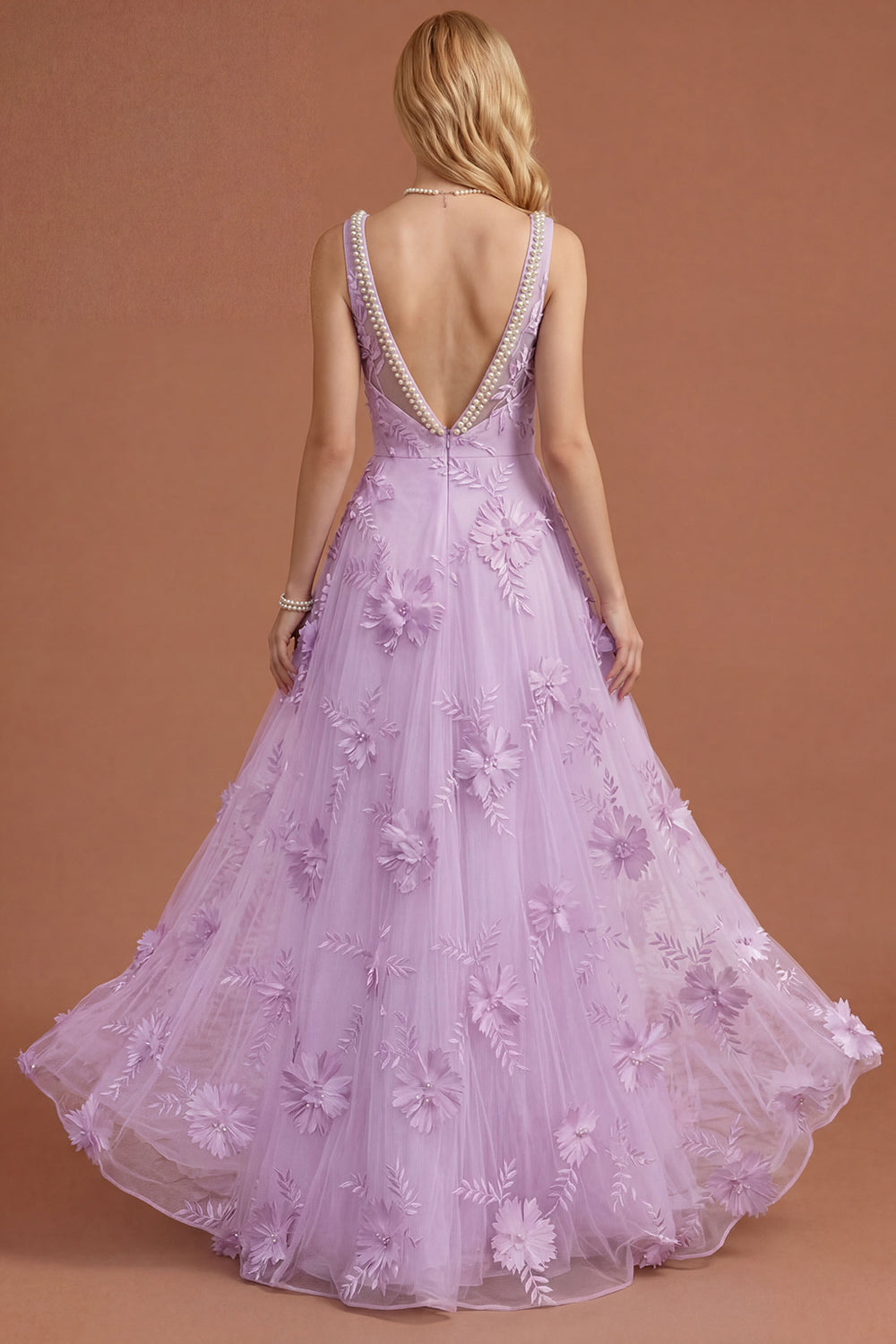 Sparkly Beaded Yellow A Line Square Neck Floral Appliqued Long Prom Dress