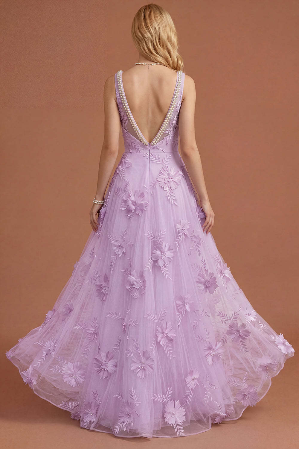 Sparkly Beaded Yellow A Line Square Neck Floral Appliqued Long Prom Dress