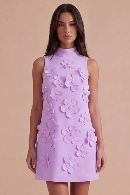 A Line Hot Pink Floral Appliqued Short Homecoming Dress