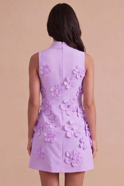 A Line Hot Pink Floral Appliqued Short Homecoming Dress