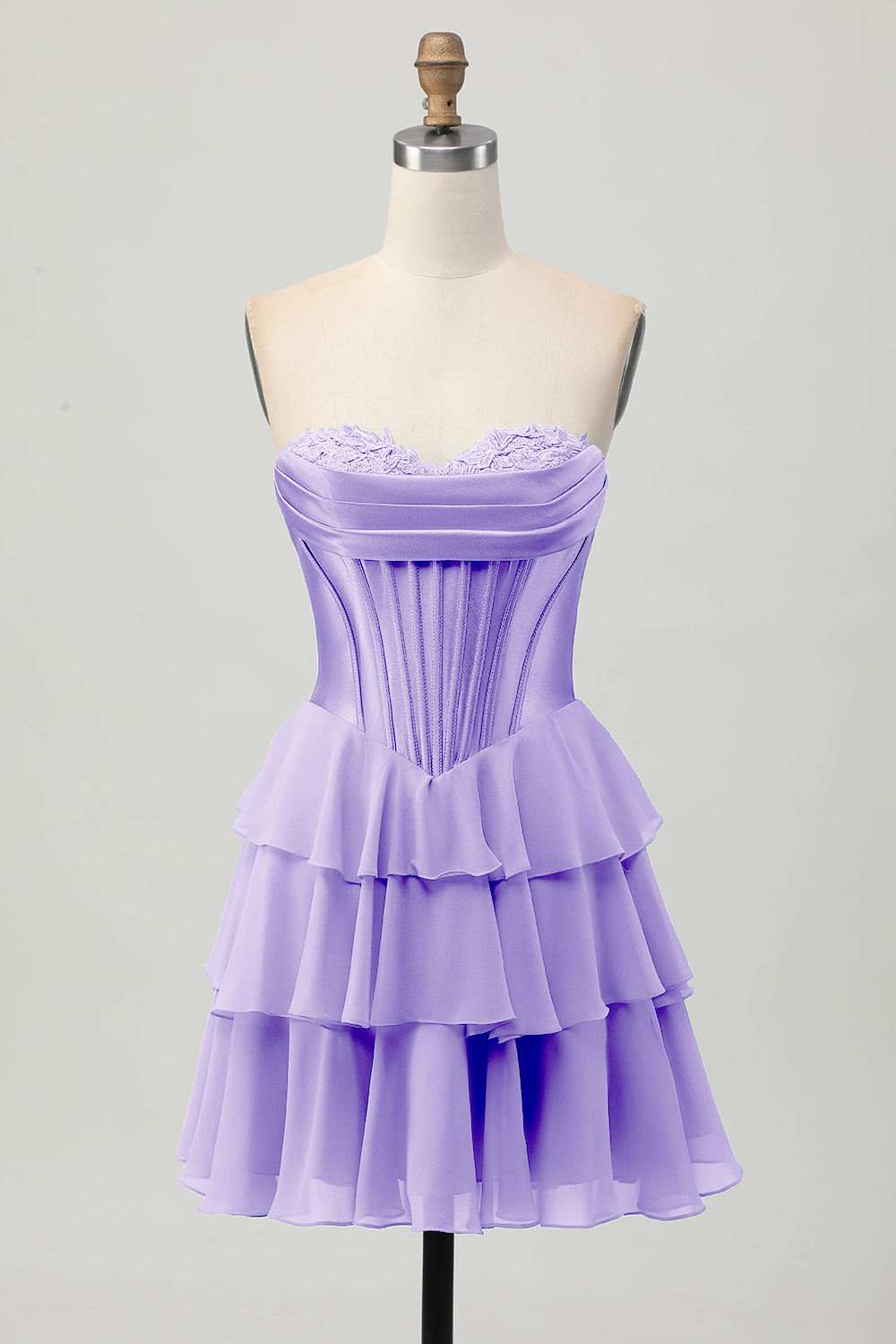 Yellow Sweetheart Corset Short Tiered Homecoming Dress with Appliques