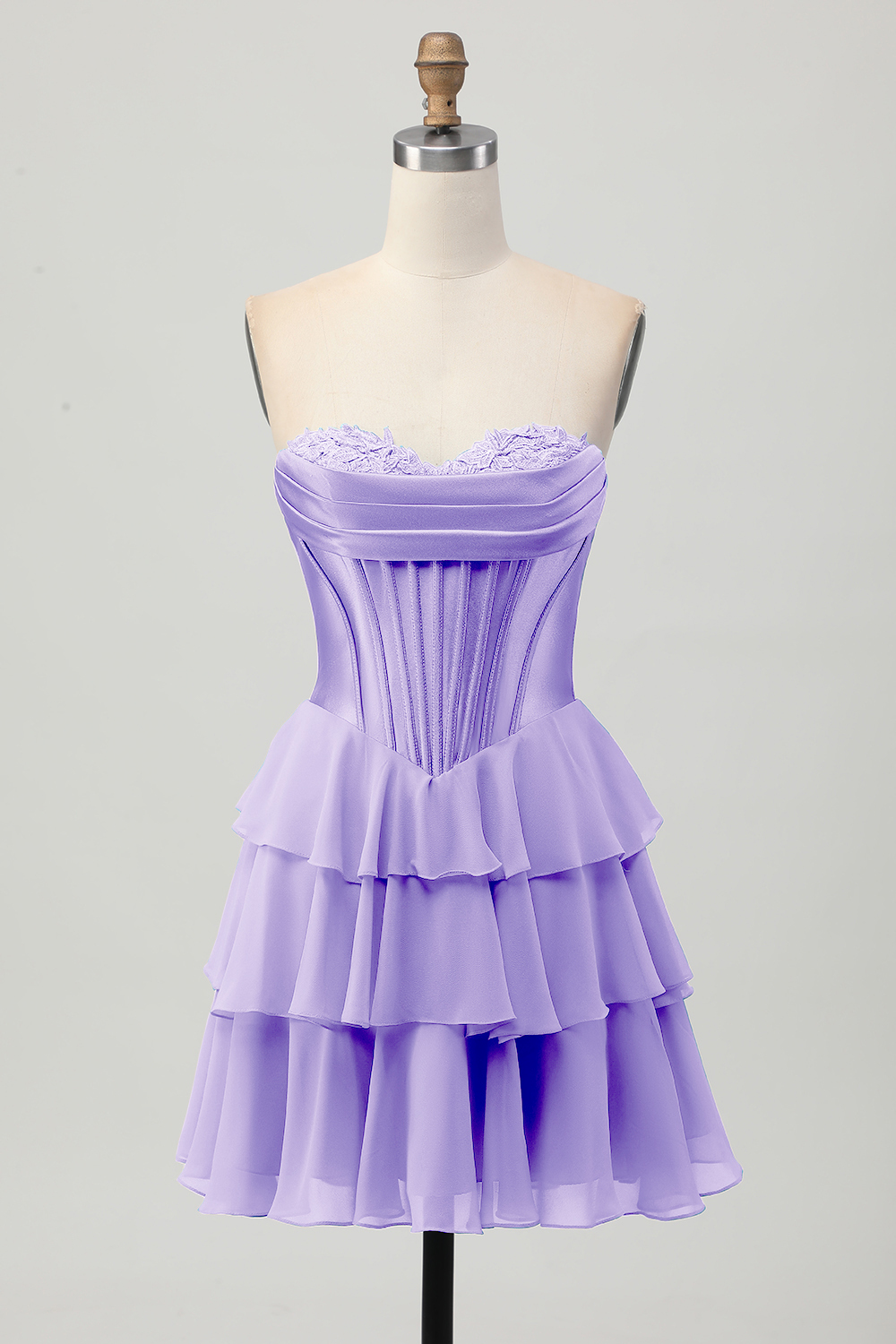 Yellow Sweetheart Corset Short Tiered Homecoming Dress with Appliques