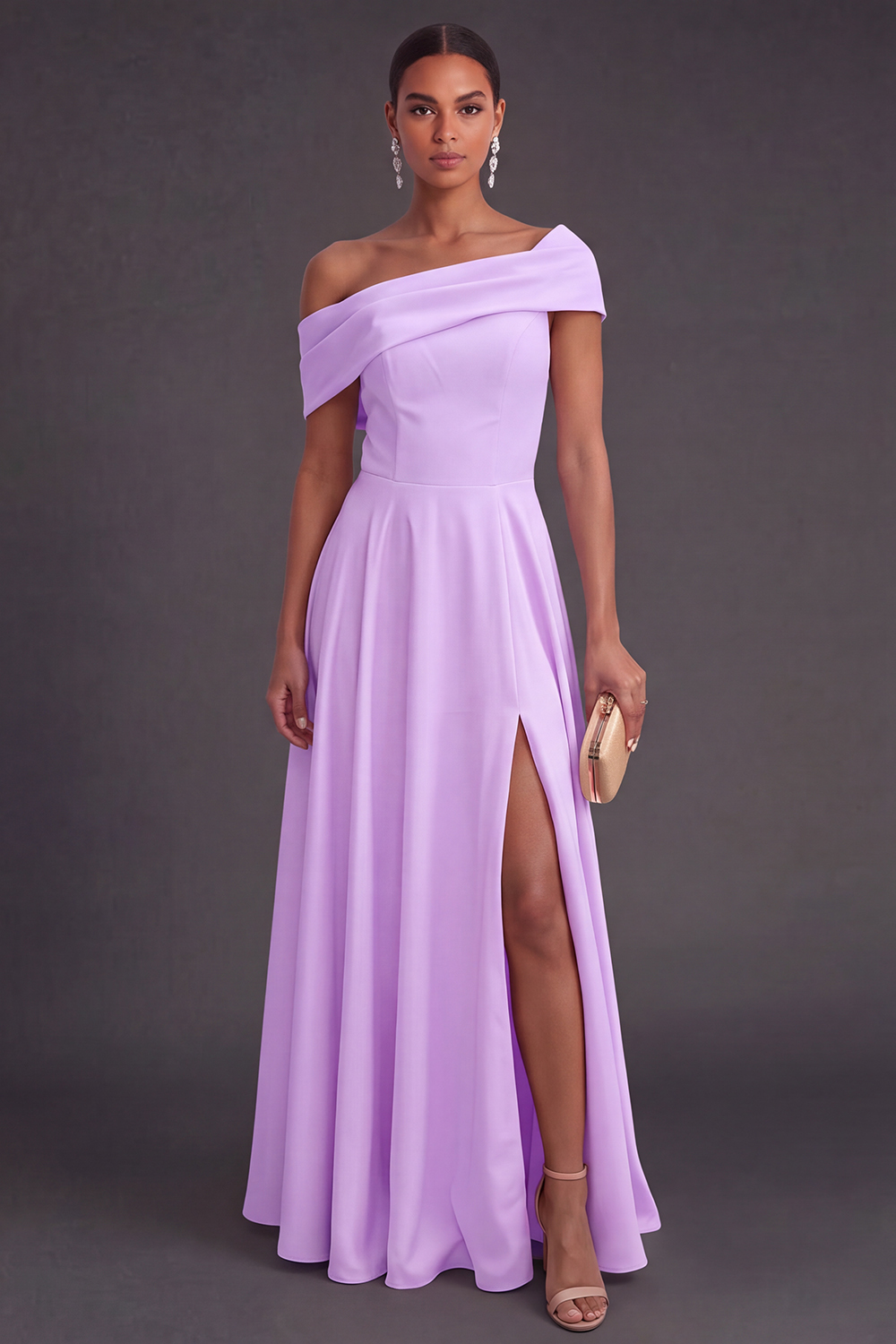 Yellow Off the Shoulder A Line Long Wedding Guest Dress with Slit