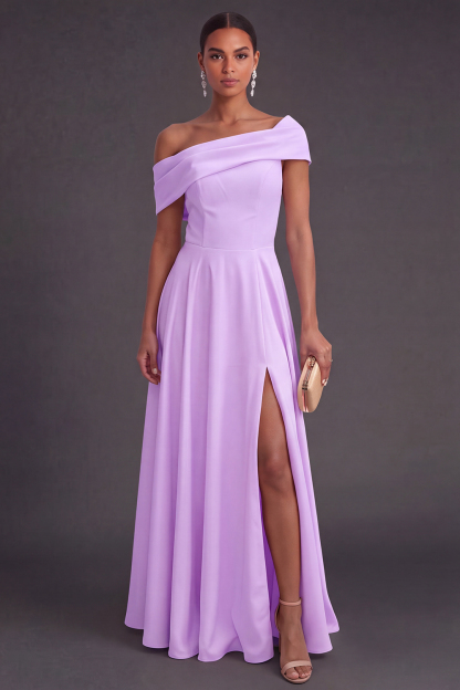 Yellow Off the Shoulder A Line Long Wedding Guest Dress with Slit
