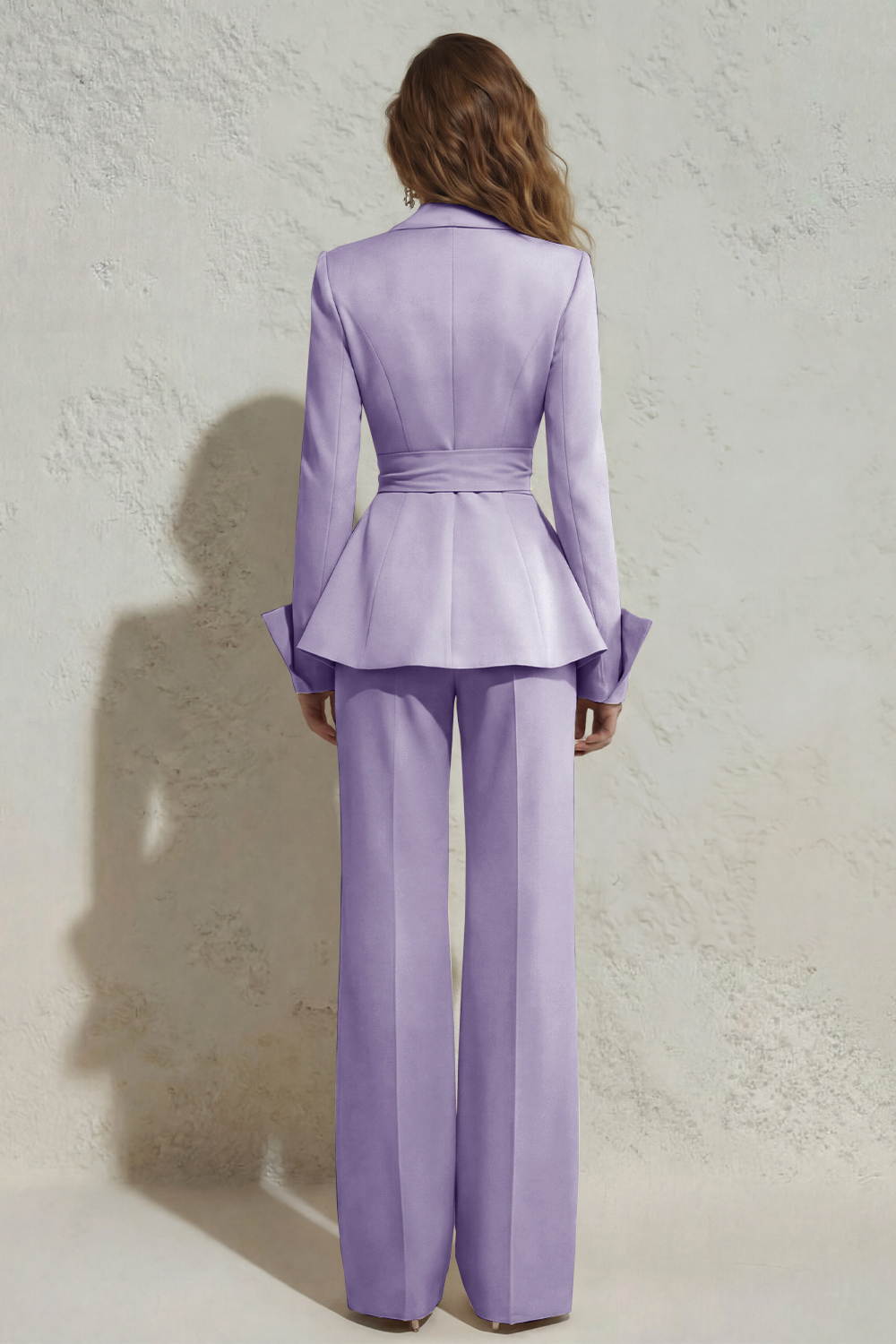 Ivory 2 Piece Wide Leg Peak Lapel Long Business Suits with Sash