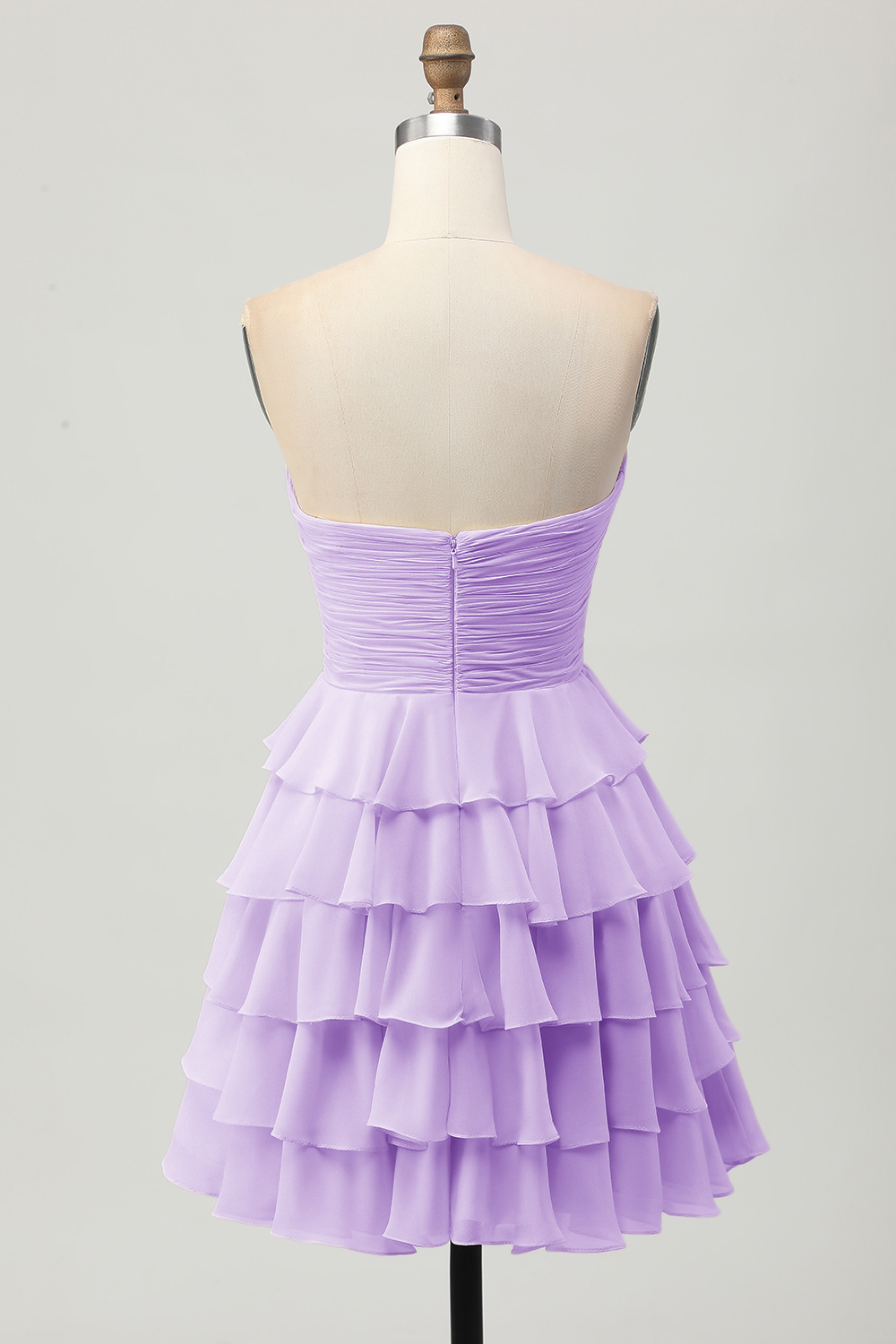 Short Light Yellow Sweetheart Ruffled A Line Tiered Homecoming Dress with Bow