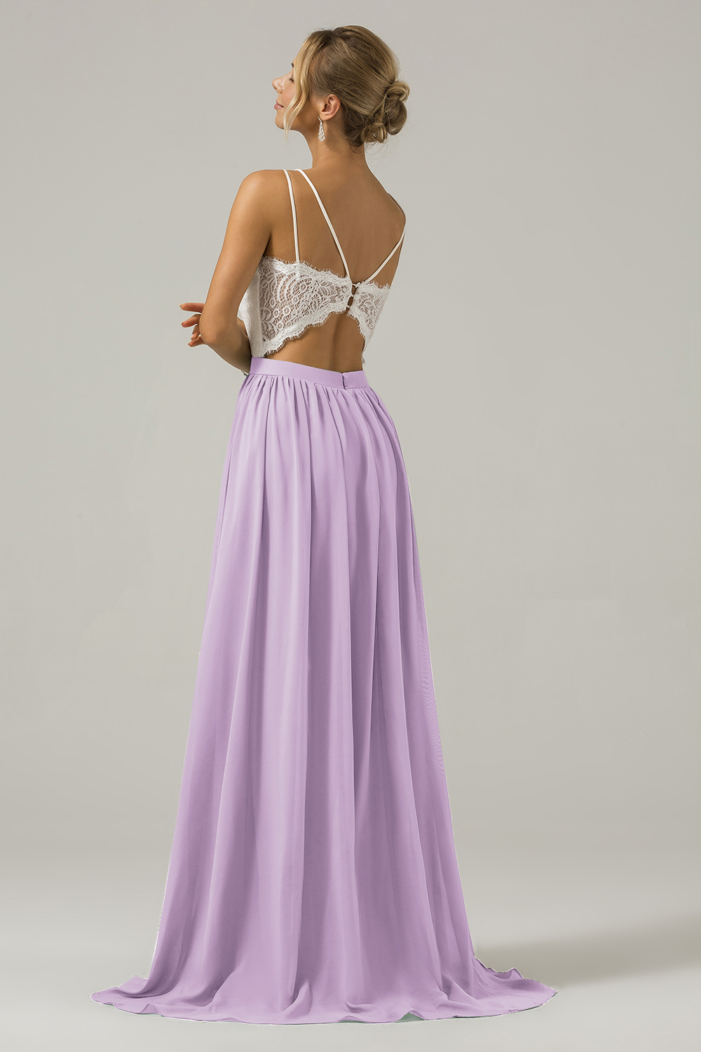 Eucalyptus A-Line Spaghetti Straps Pleated Long Bridesmaid Dress With Lace