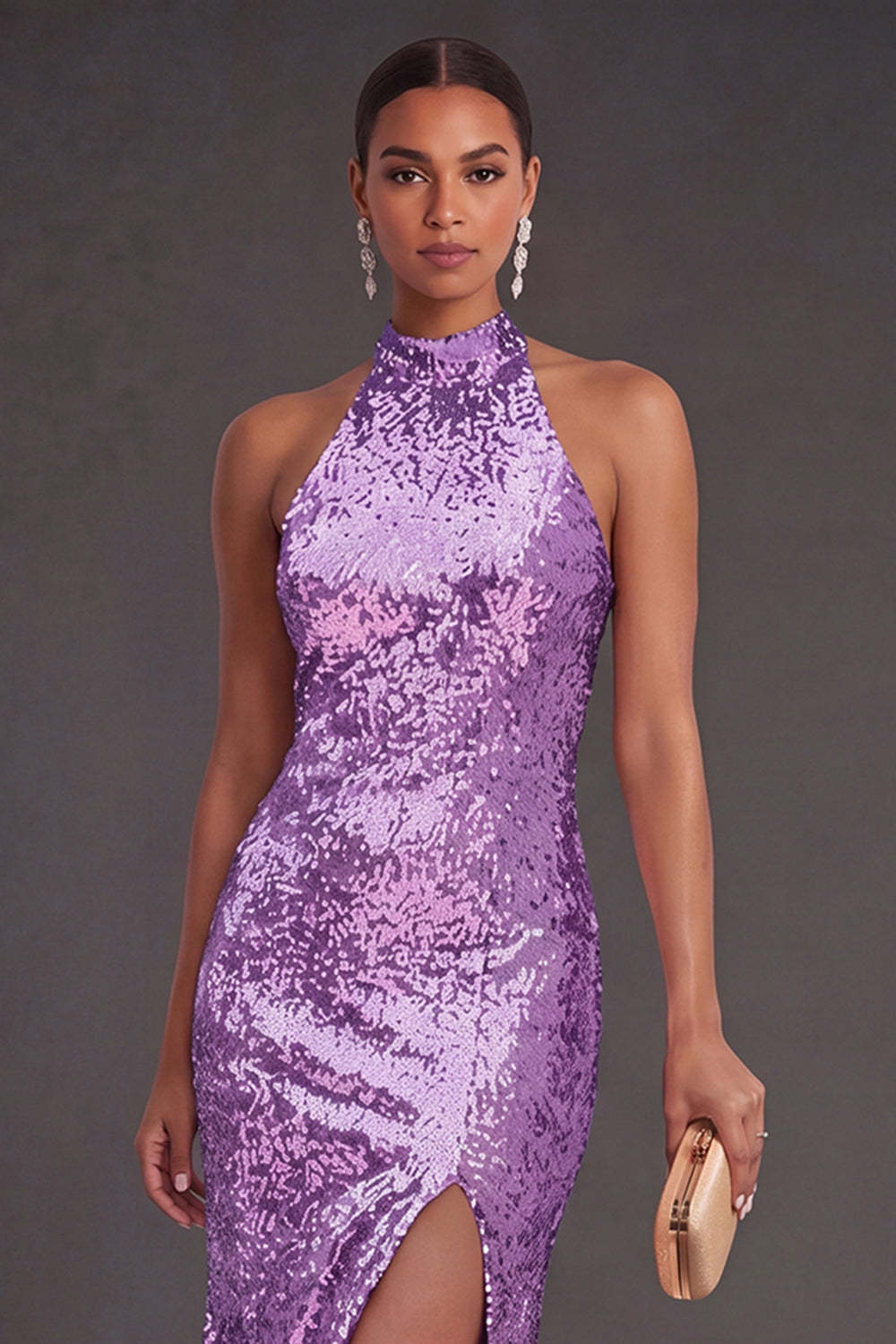 Sparkly Black Mermaid High Neck Sequins Long Formal Dress with Slit