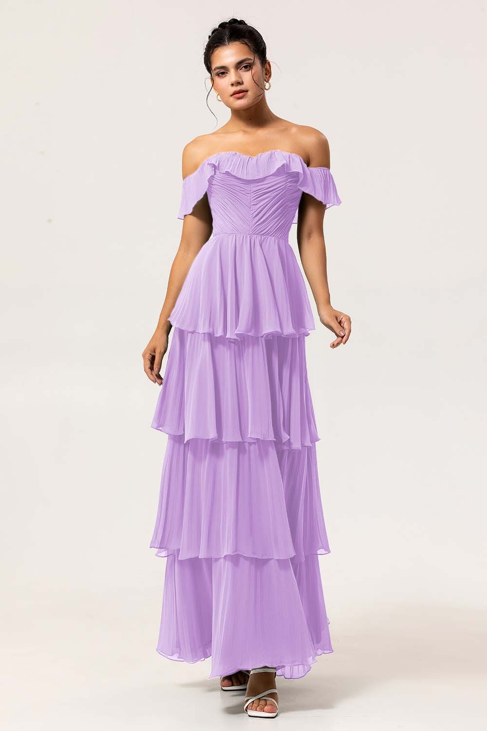 Eucalyptus Tiered Off the Shoulder Maxi Bridesmaid Dress