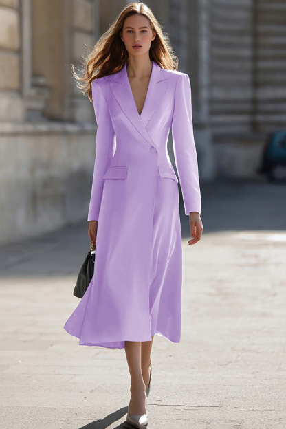 Sky Blue Midi Peak Lapel Pencil One Button Blazer Dress with Sleeves