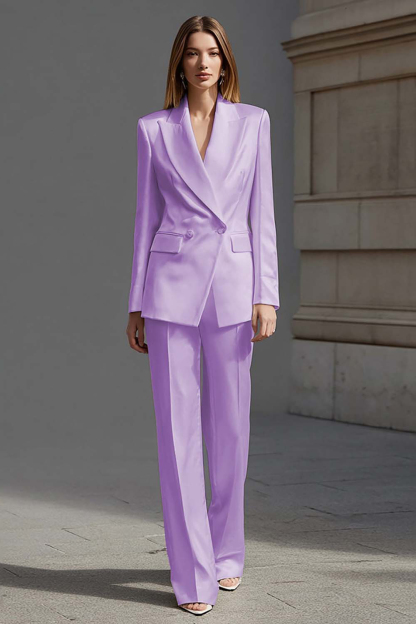 Ivory Peak Lapel Double Breasted Satin 2 Piece Business Suits