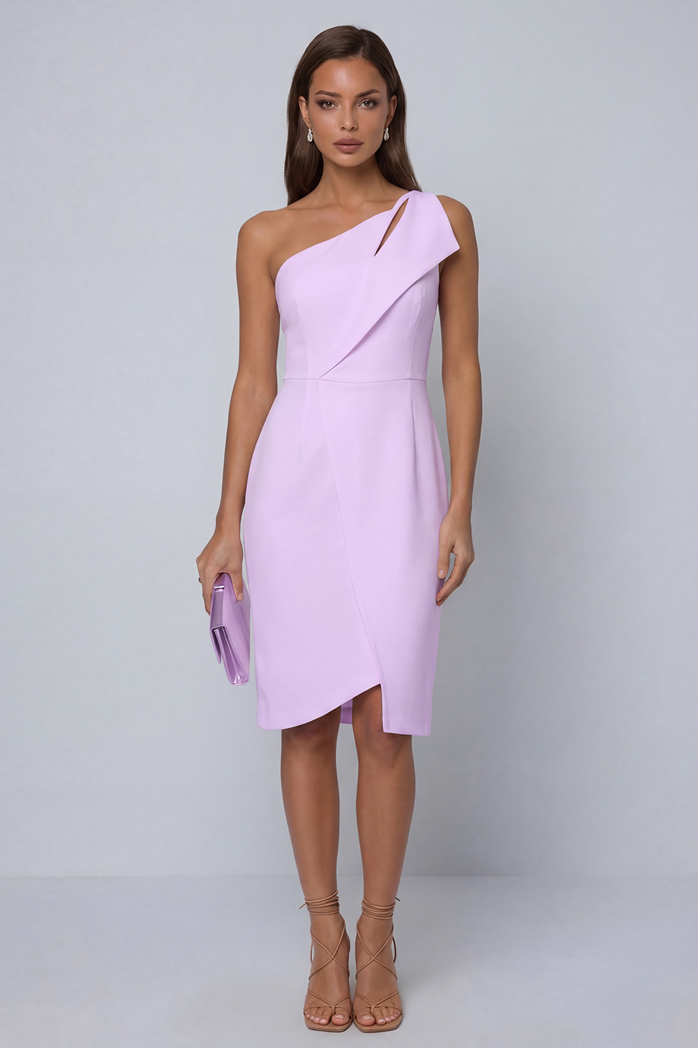 Navy Sheath Ruffled V Neck Midi Work Dress with Slit