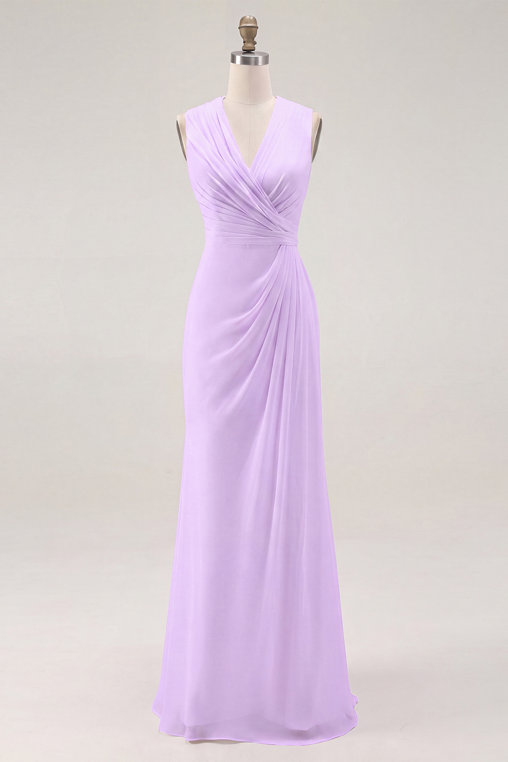 White Chiffon Sheath V-Neck Ruched Maxi Rehearsal Dinner Dress