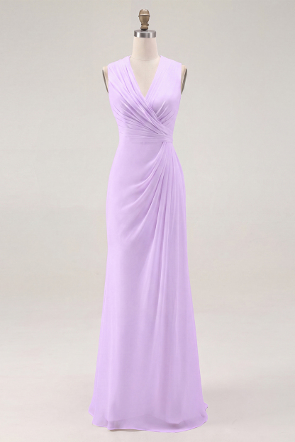 White Chiffon Sheath V-Neck Ruched Maxi Rehearsal Dinner Dress