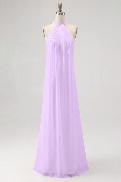 Maxi Halter White Chiffon A Line Rehearsal Dinner Dress