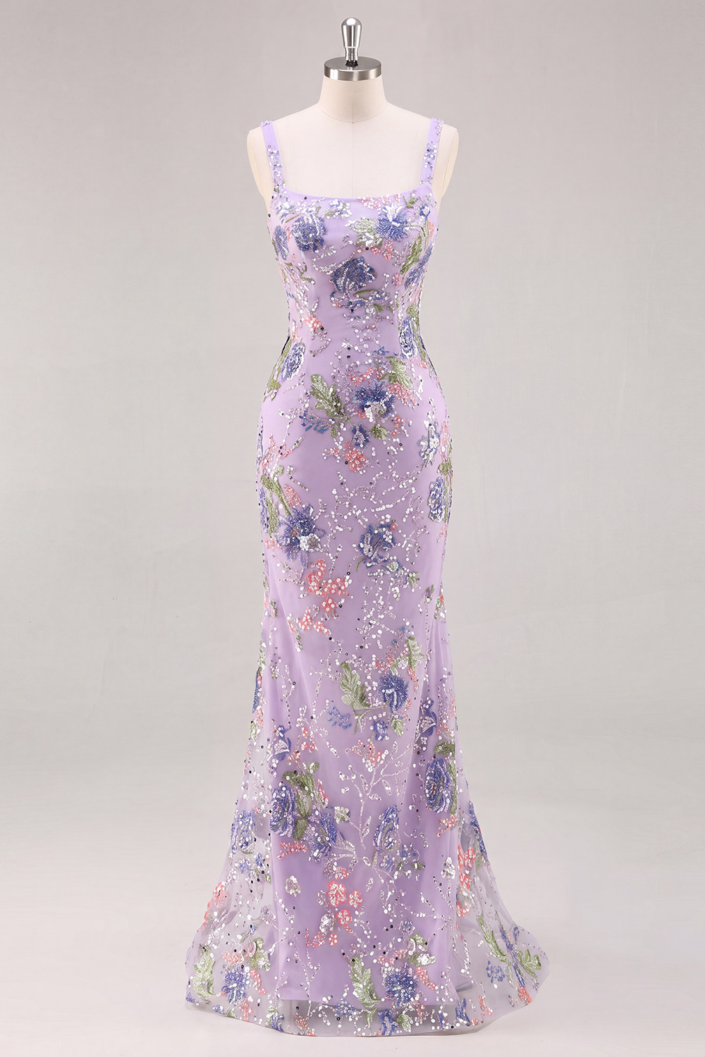 Pink Sparkly Beaded Floral Mermaid Long Prom Dress