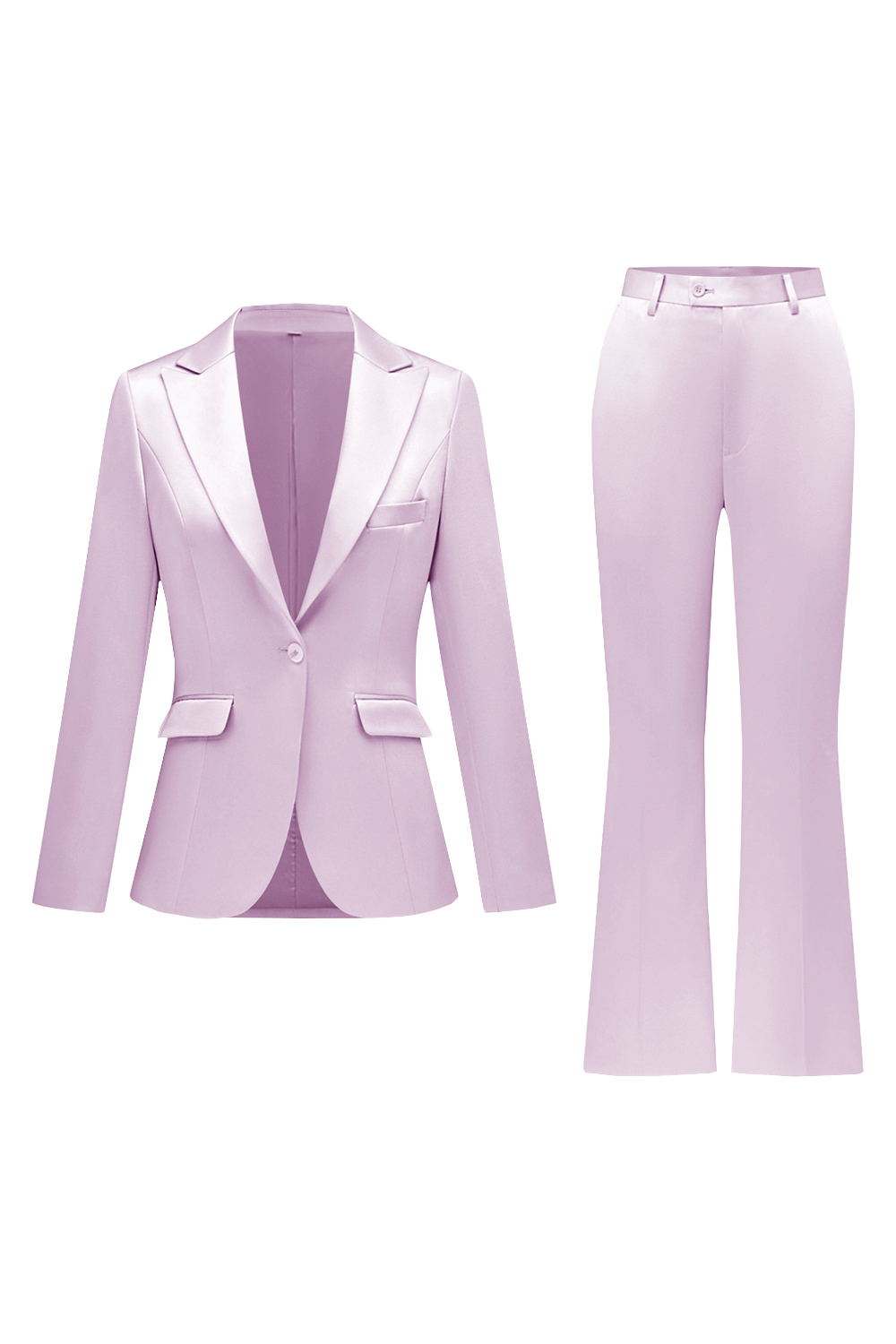 Grey Pink Satin Notched Lapel Women Suits with Long Sleeves