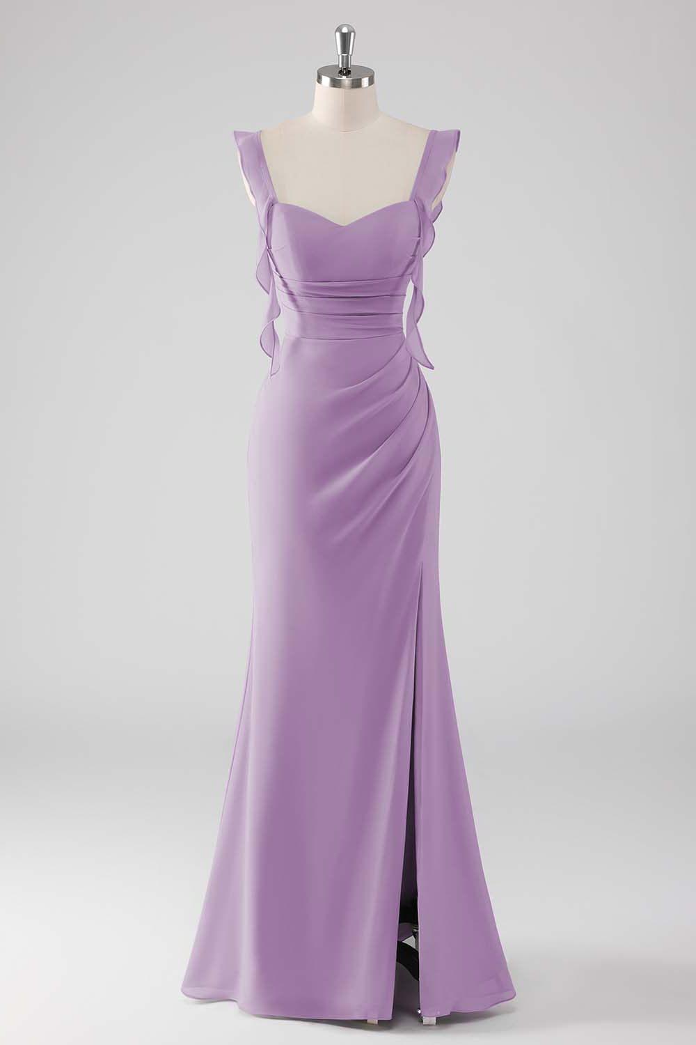 Sage Green Ruffled Sheath Long Bridesmaid Dress with Slit