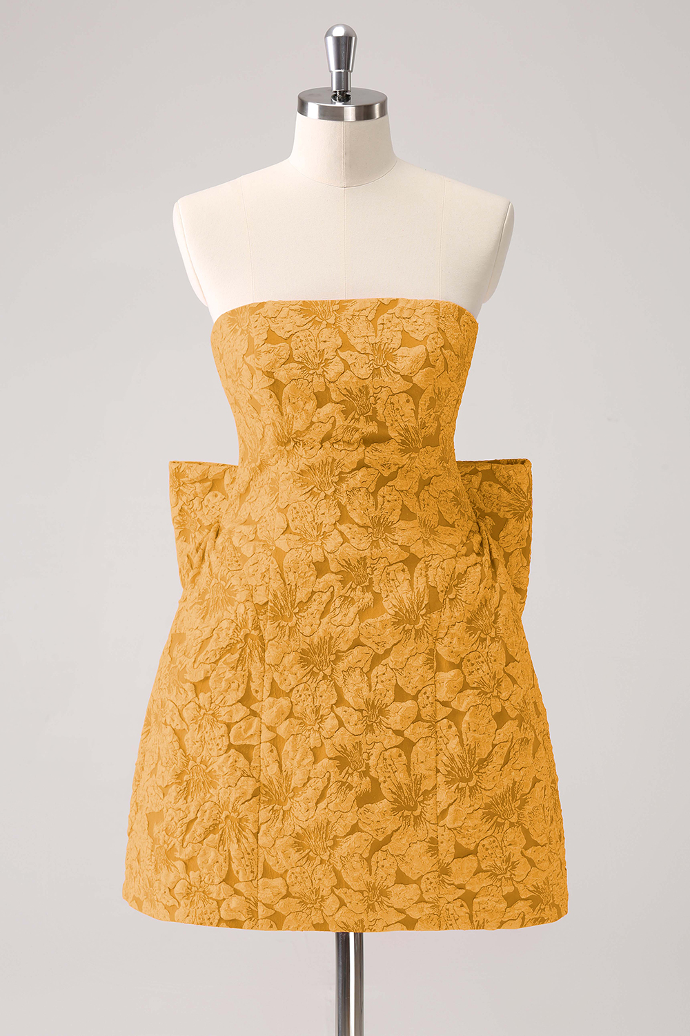 Fuchsia A Line Floral Strapless Short Homecoming Dress With Bow