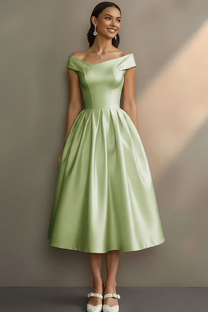 Simple White Off the Shoulder A Line Midi Engagement Dress