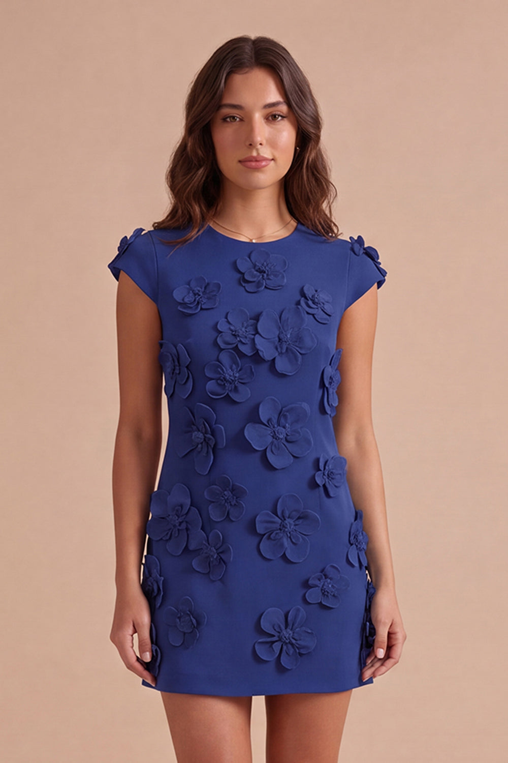 Yellow Floral Cap Sleeves Appliqued Short Homecoming Dress