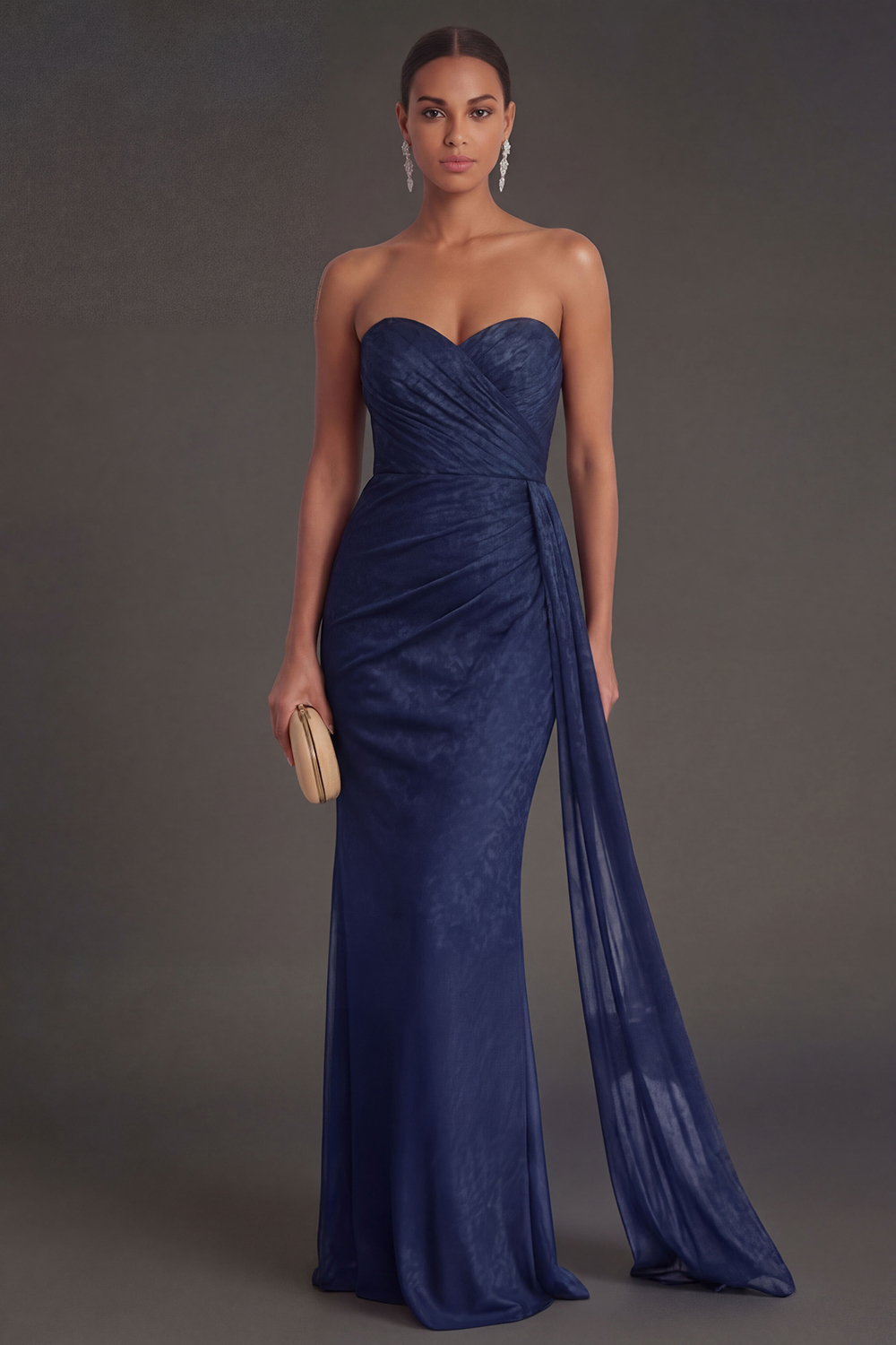 Black Mermaid Sweetheart Ruched Backless Maxi Formal Dress