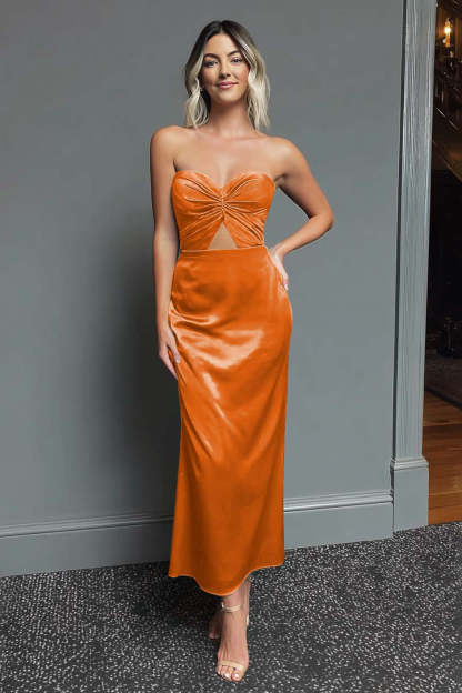 Leely Women Dark Green Sheath Satin Maxi Formal Dress Sweetheart Keyhole Evening Dress