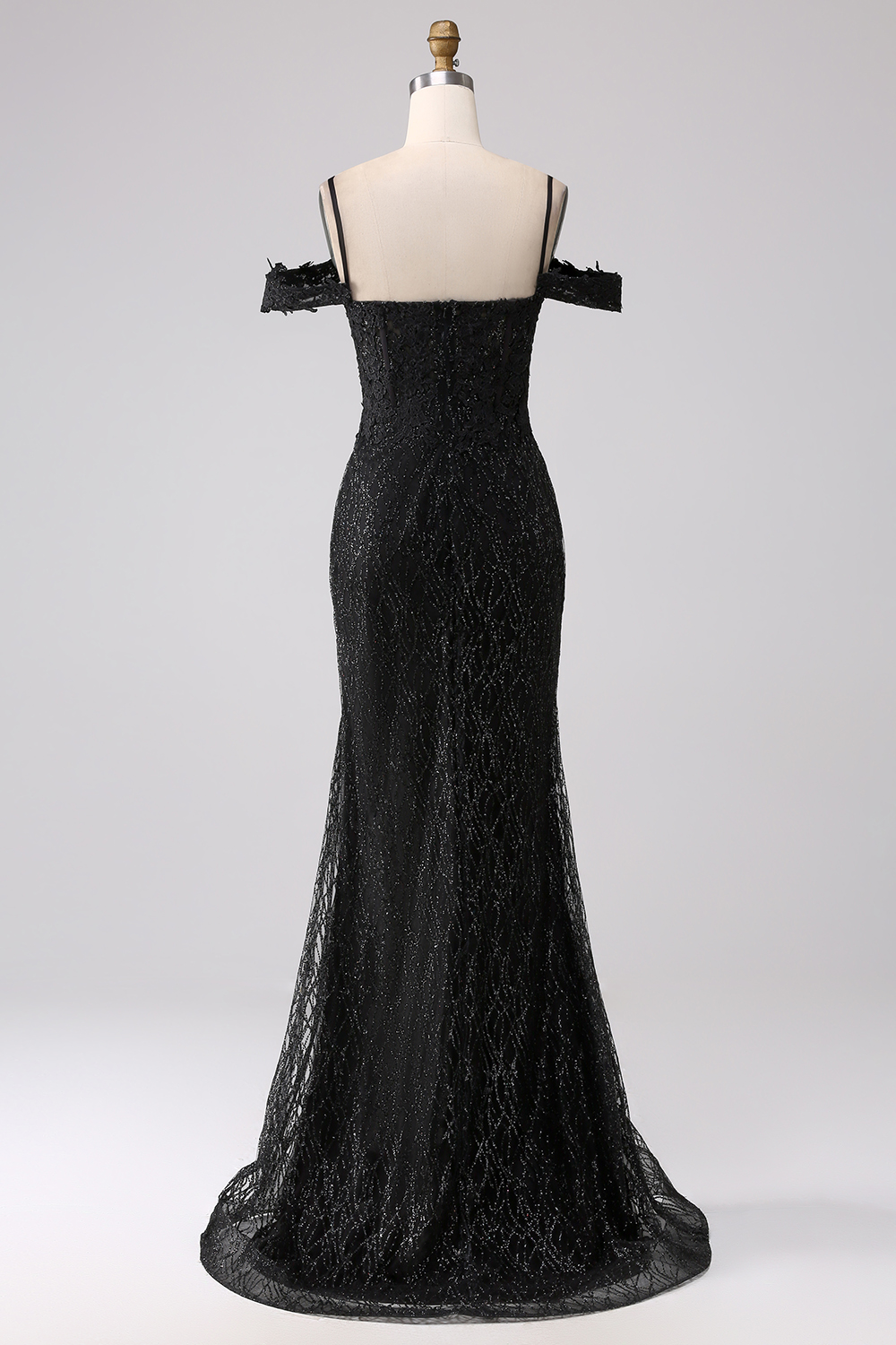 Black Mermaid Spaghetti Straps Beaded Long Prom Dress with Slit