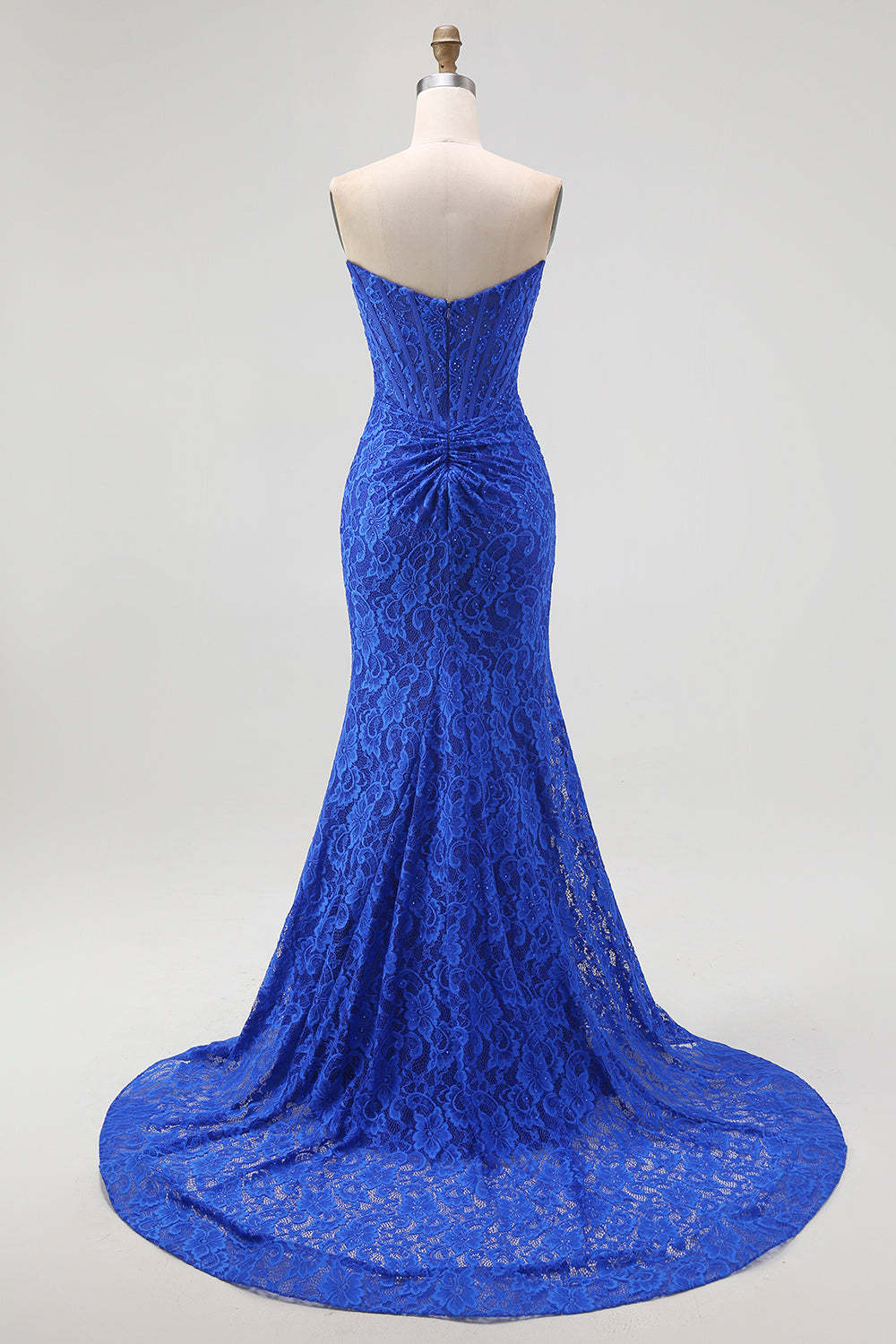 Royal Blue Mermaid Sweetheart Lace Long Corset Evening Dress with Slit