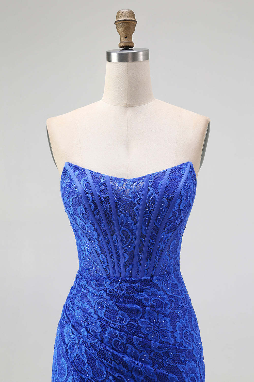 Royal Blue Mermaid Sweetheart Lace Long Corset Evening Dress with Slit