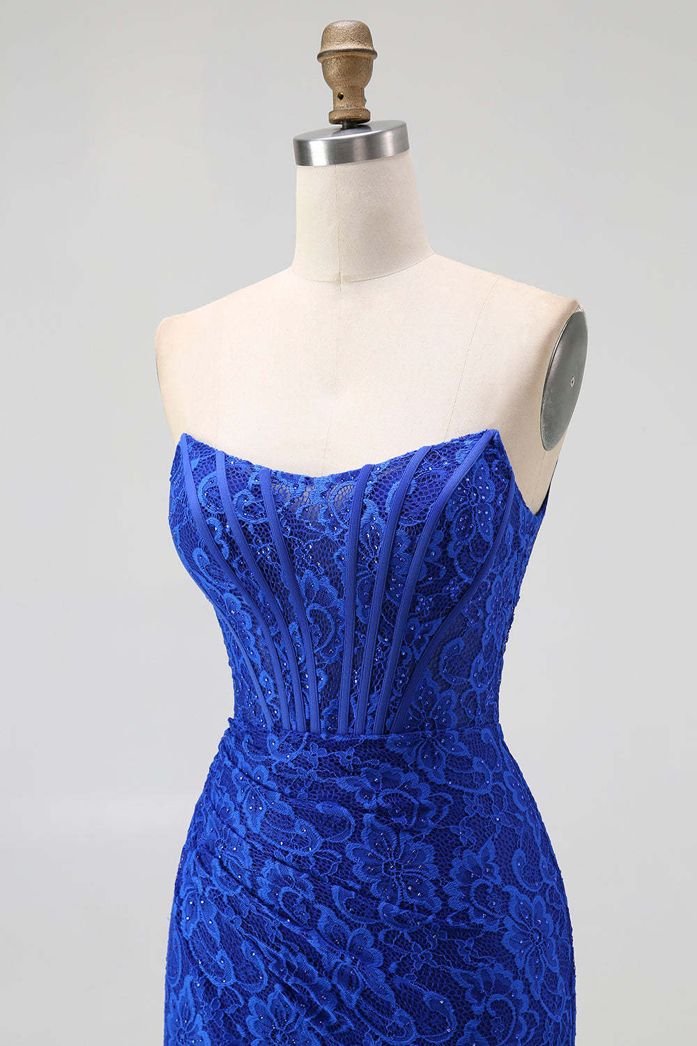 Royal Blue Mermaid Sweetheart Lace Long Corset Evening Dress with Slit