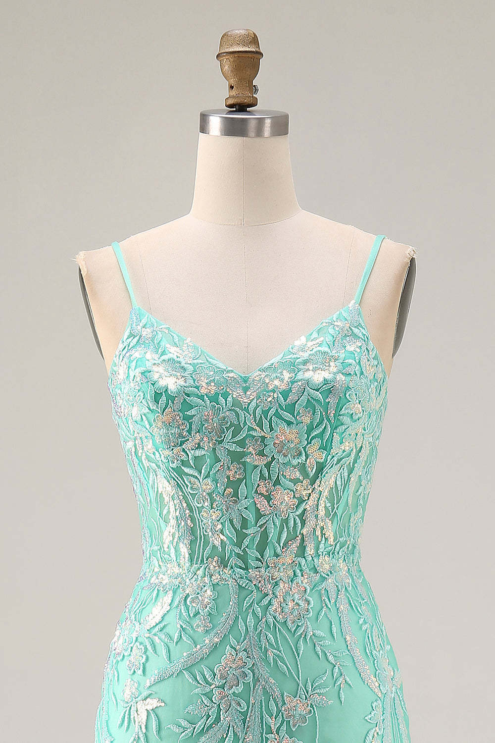 Floral Purple Mermaid Lace Sparkly Long Prom Dress