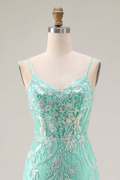 Floral Purple Mermaid Lace Sparkly Long Prom Dress