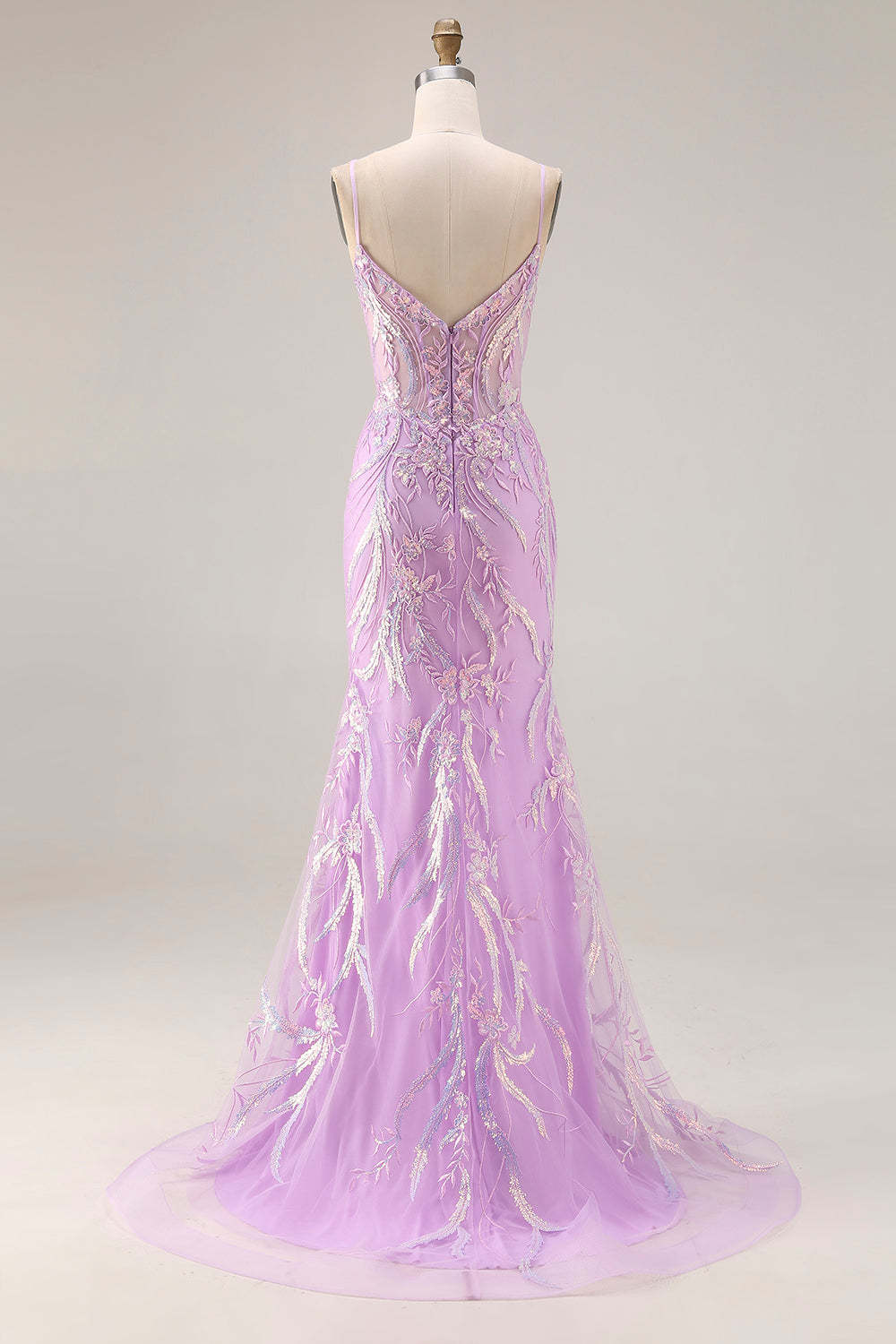 Floral Purple Mermaid Lace Sparkly Long Prom Dress