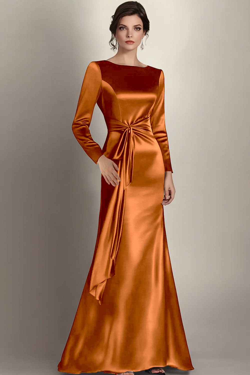 Elegant Satin Mermaid Black Mother of the Bride Dress with Sash