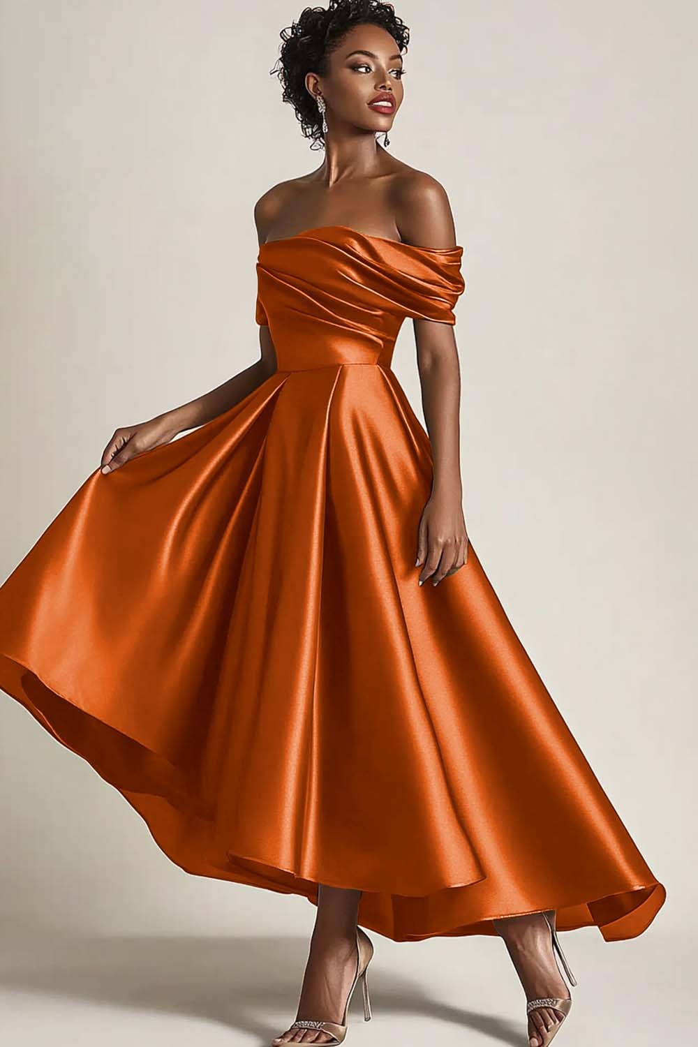 Off the Shoulder Satin Olive A-Line Mother of the Bride Dress