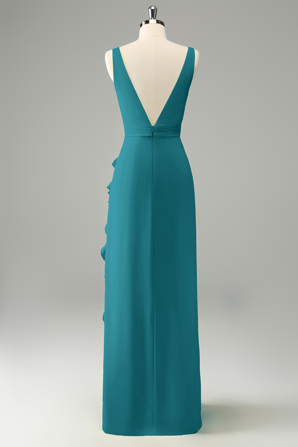 Lime Deep V Neck Ruffles Wedding Guest Dress with Slit