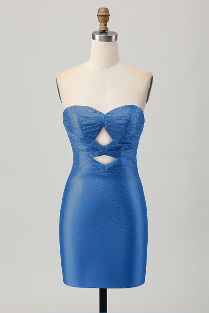 Leely Women Sparkly Fuchsia Tight Satin Short Homecoming Dress Beaded Sweetheart Keyholes Lace Up Back Cocktail Dress