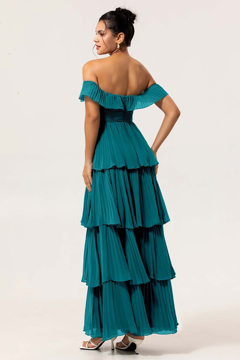 Eucalyptus Tiered Off the Shoulder Maxi Bridesmaid Dress