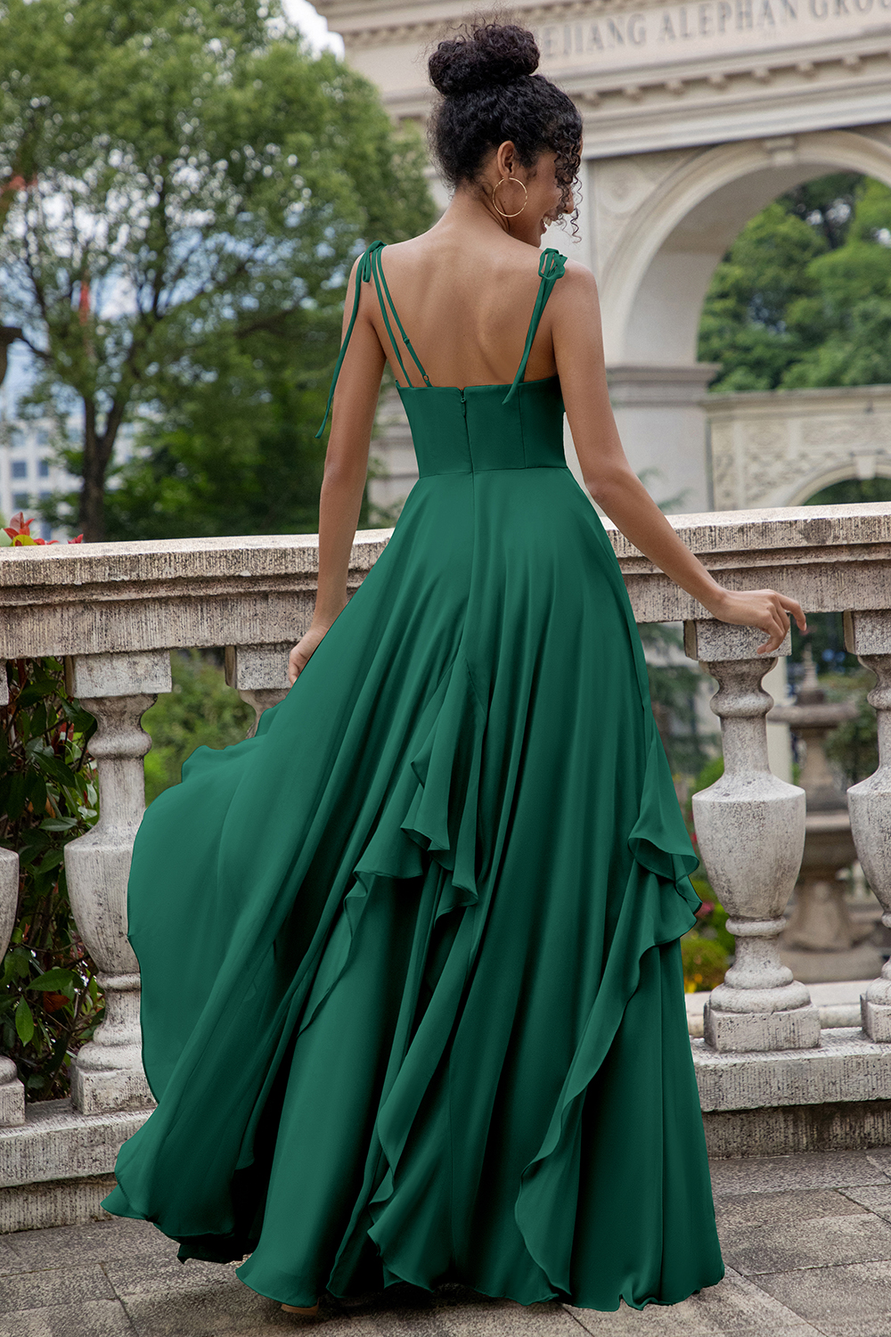 Matcha Corset A-Line Chiffon Bridesmaid Dress with Lace Up