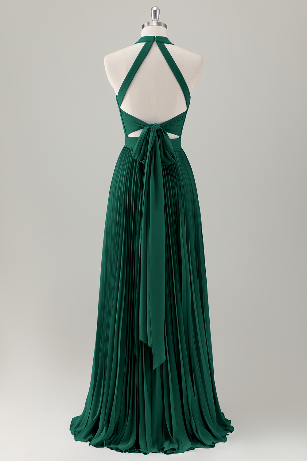 Grey Blue A-Line Halter Long Bridesmaid Dress with Slit