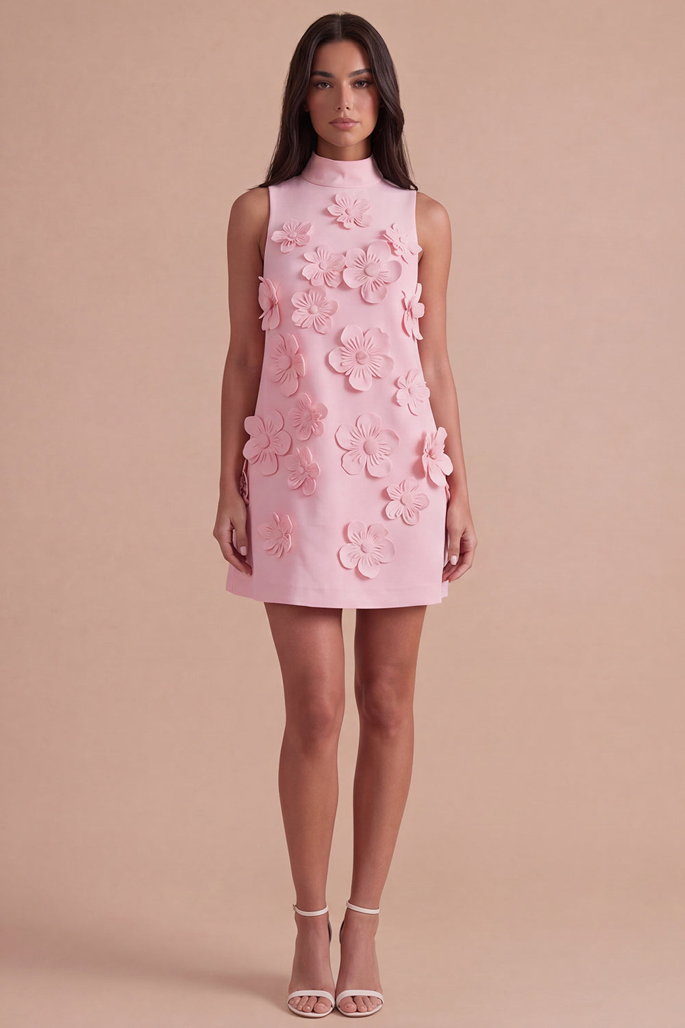 A Line Hot Pink Floral Appliqued Short Homecoming Dress