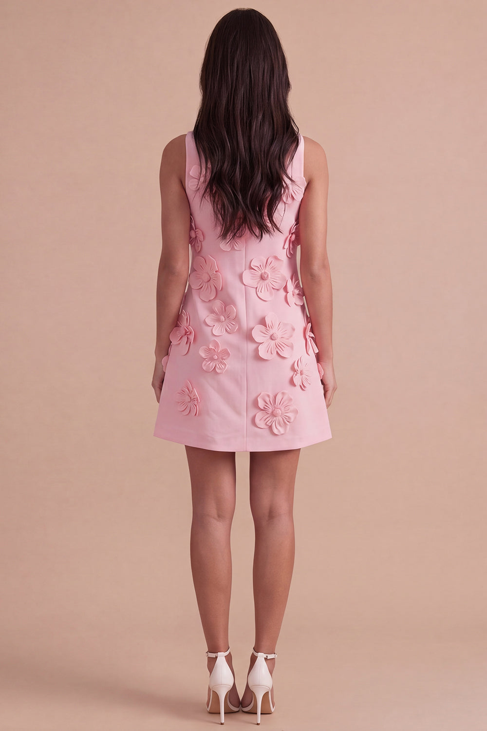 A Line Hot Pink Floral Appliqued Short Homecoming Dress