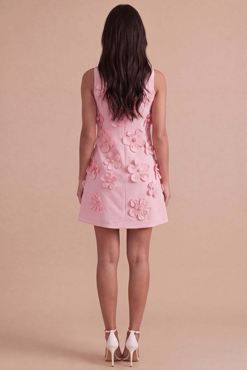 A Line Hot Pink Floral Appliqued Short Homecoming Dress