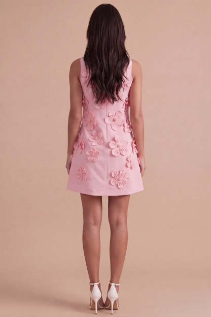 A Line Hot Pink Floral Appliqued Short Homecoming Dress