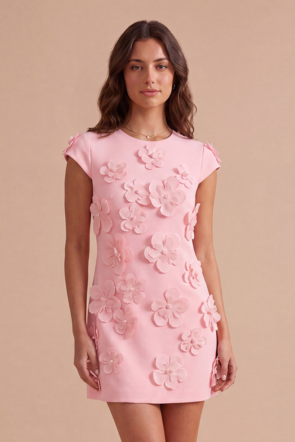 Yellow Floral Cap Sleeves Appliqued Short Homecoming Dress