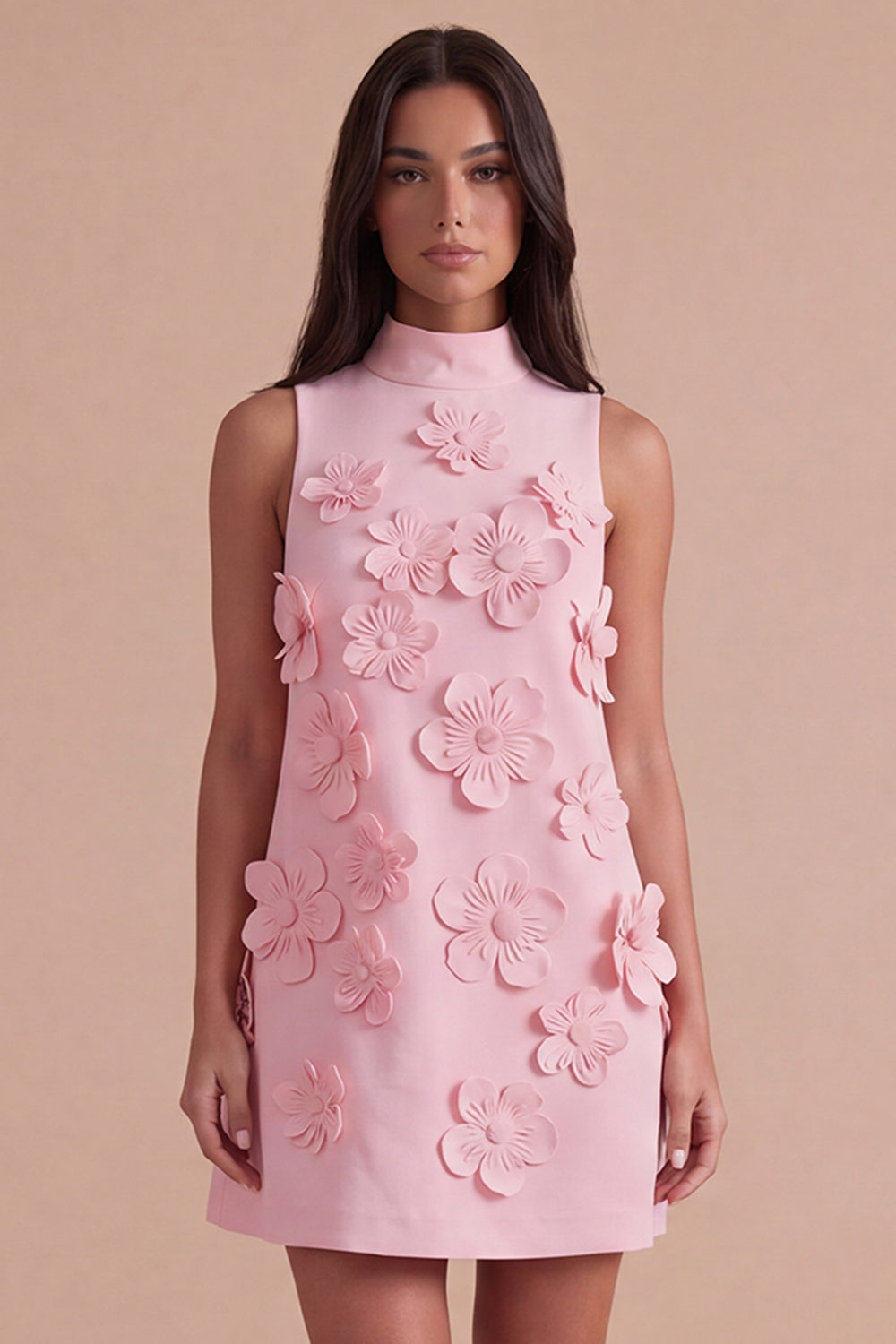 A Line Hot Pink Floral Appliqued Short Homecoming Dress